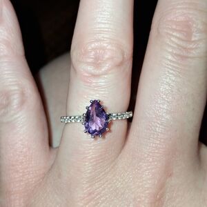 Purple Teardrop Gemstone Ring with Pavé Band